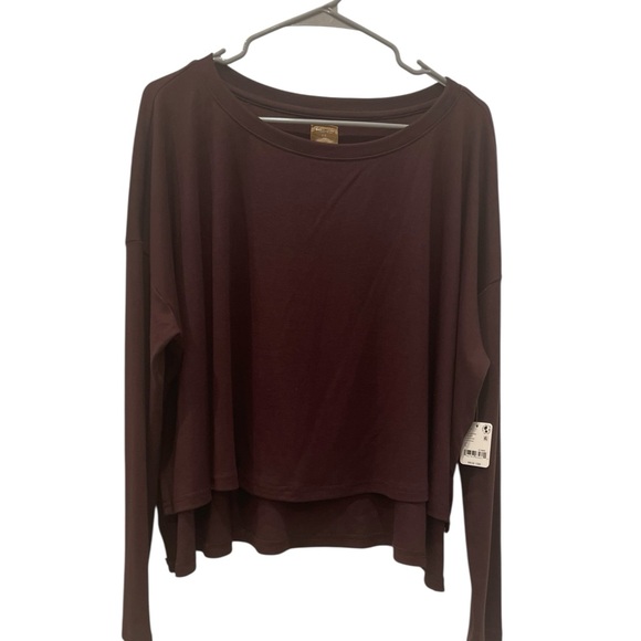 Free People Long Sleeves Oversized High Low Top in Brown.Size L - Picture 5 of 11